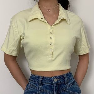 yellow button down tee